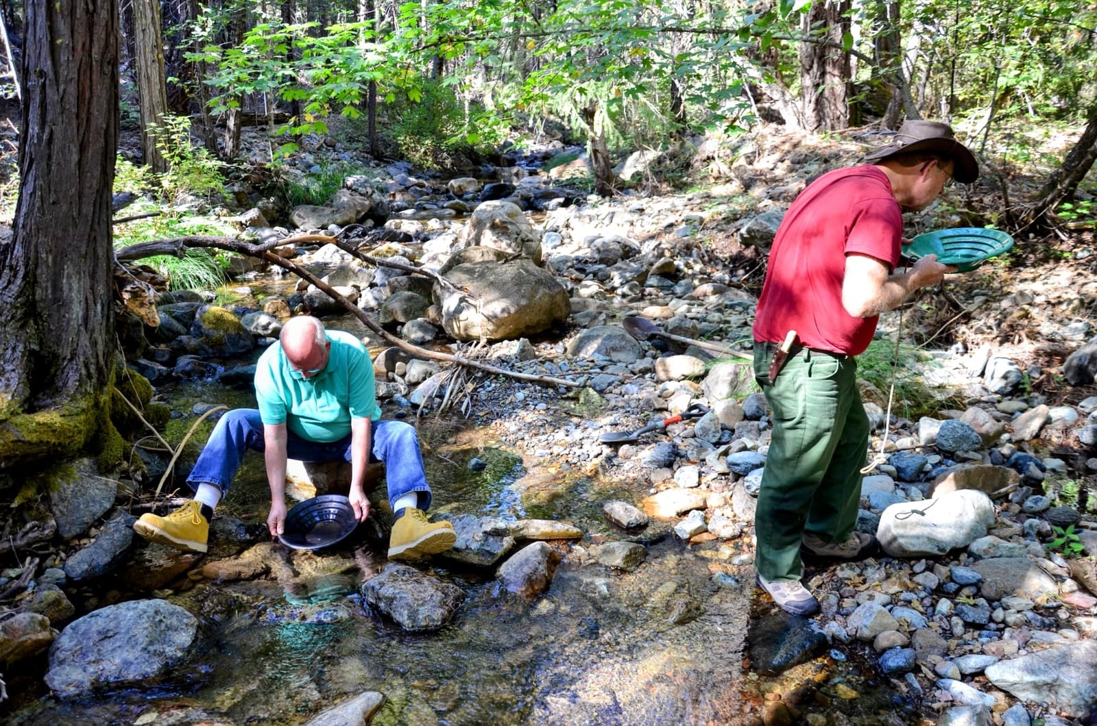Panning for gold in a creek in Northern California